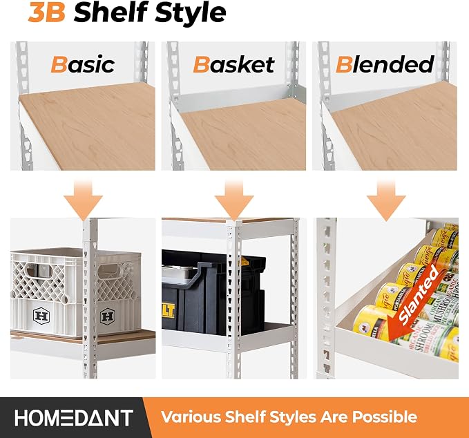 HOMEDANT 5 Tier Storage Shelves Adjustable Laminated Boltless Garage Metal - Image 5