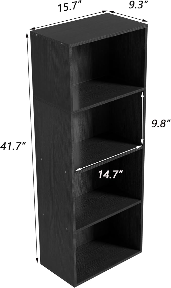 Wooden 4 Cube Storage Organizer, 4 Tier Tall Modern Bookshelf Freestanding - Image 3