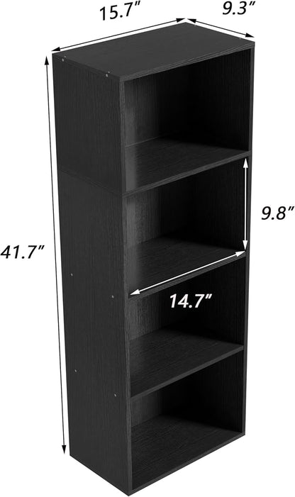 Wooden 4 Cube Storage Organizer, 4 Tier Tall Modern Bookshelf Freestanding - Image 3