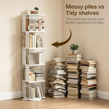 YATINEY 5-Tier Rotating Bookshelf, 360 Spinning Corner Bookcase Tower, - Image 8