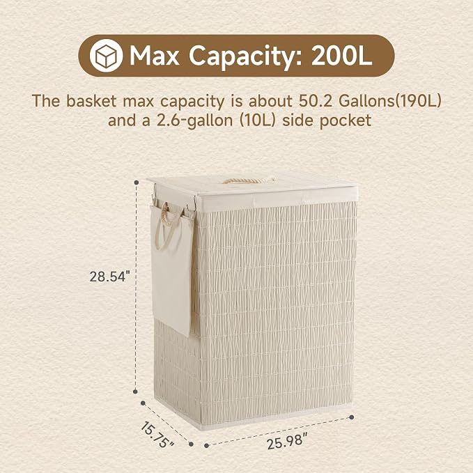 Laundry Hamper with Lid, 52.8 Gallon Large Laundry Basket 2 Removable Liner Bags - Image 4