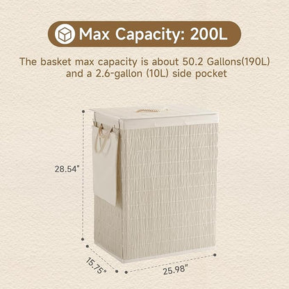 Laundry Hamper with Lid, 52.8 Gallon Large Laundry Basket 2 Removable Liner Bags - Image 4