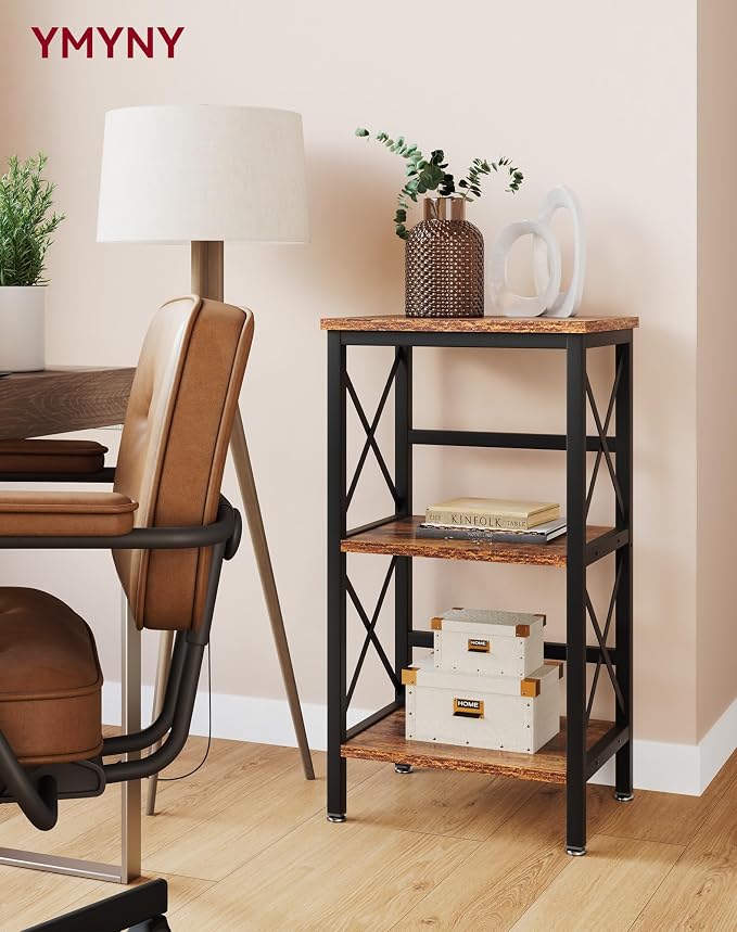 YMYNY 3 Tiers Bookcase, Industrial Metal Bookshelf - Image 2
