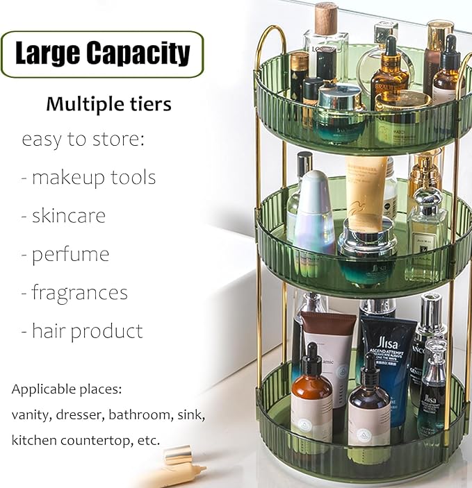 Rotating Makeup Organizer Countertop 3 Tier Lazy Susan Trays Clear Skincare - Image 3