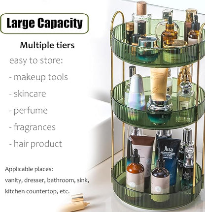 Rotating Makeup Organizer Countertop 3 Tier Lazy Susan Trays Clear Skincare - Image 3