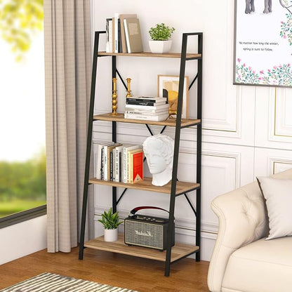 BON AUGURE Farmhouse Ladder Shelf Bookcase, 4 Tier Rustic Ladder Bookshelf - Image 8