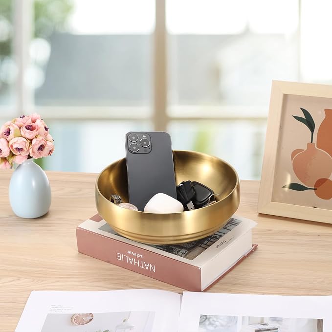 8.3" Golden Key Bowl for Entryway Table Decorative Bowl for Keys | Round Fruit - Image 2