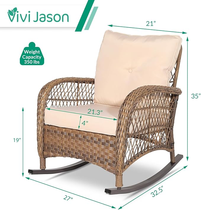 VIVIJASON Outdoor Wicker Rocking Chair, Patio Rattan Rocker Chair - Image 6
