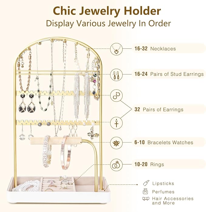 Multi-Functional Jewelry Holder Organizer Necklace Display Stand Velvet Lined - Image 5