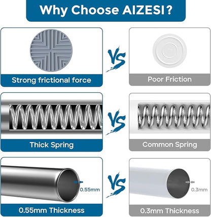 AIZESI Silver Spring Tension Curtain Rod, Adjustable, No-Drill | Adjustable No - Image 3