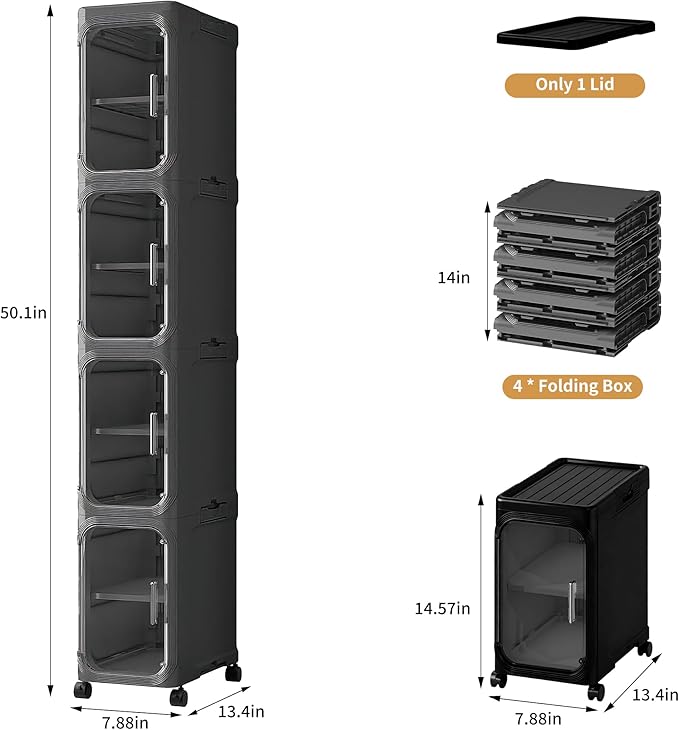 4-Tier Tall Narrow Slim Bathroom Storage Cabinet, Adjustable Shelves, Fits - Image 2