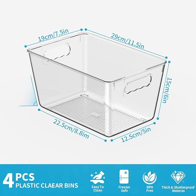 Clear Plastic Storage Bins, 4 Pack Pantry Organizers & Storage Containers - Image 3
