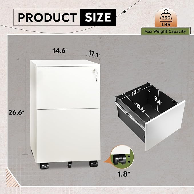 DEVAISE 2-Drawer Rolling File Cabinet - Image 3
