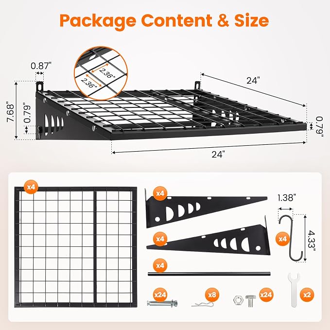 Garage Shelving 2x2ft 4-Pack, Garage Storage Rack 24"x24" Metal Shelves Black - Image 2