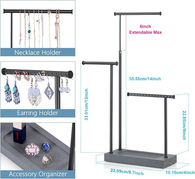 SRIWATANA Jewelry Organizer Display Extra Tall Necklace Holder 3 Tier Jewelry - Image 5
