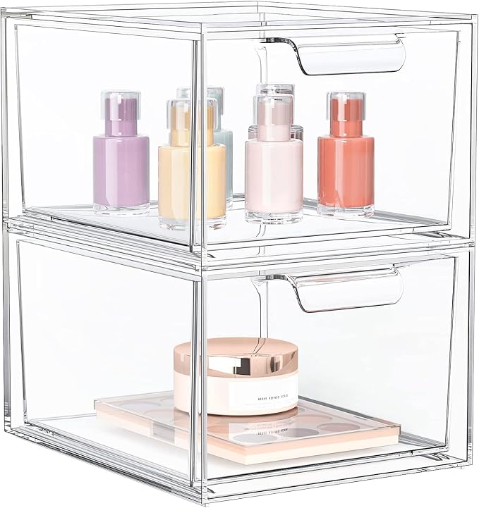 2 Pack Stackable Acrylic Makeup Organizer, Jewelry and Home Storage by SpaceHacks