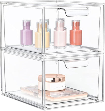 2 Pack Stackable Acrylic Makeup Organizer, Jewelry and Home Storage by SpaceHacks