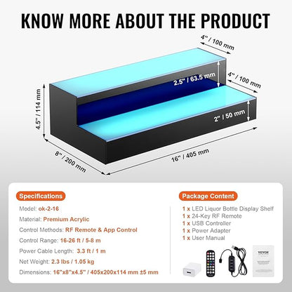 VEVOR LED Lighted Liquor Bottle Display, 2 Tiers 16 Inch Commercial Illuminated - Image 6