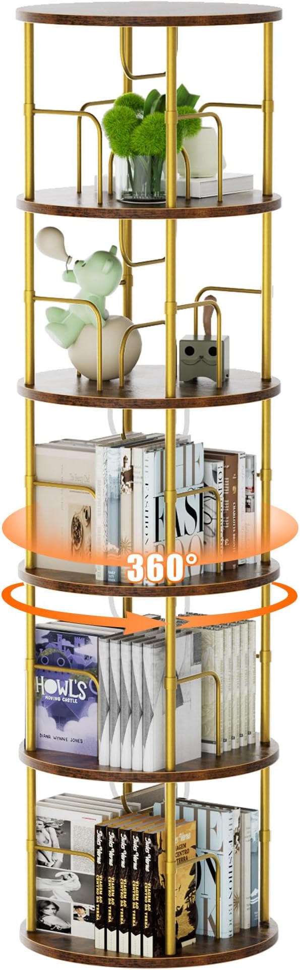 Flycity 5 Tier Rotating Bookshelf, 360° Corner Bookshelf Tower, Round Revolving - Image 8