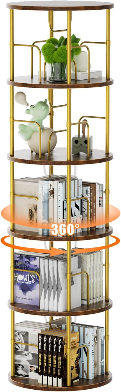 Flycity 5 Tier Rotating Bookshelf, 360° Corner Bookshelf Tower, Round Revolving - Image 8