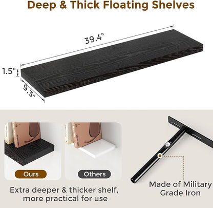 Fun Memories 40 Inch Floating Shelves Black, Farmhouse Wood Wall Shelves - Image 3