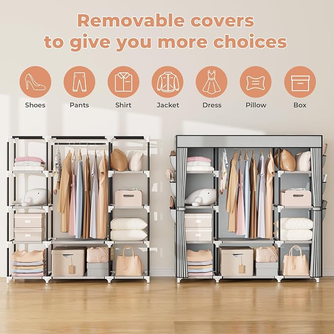 VTRIN Portable Closet Wardrobe for Hanging Clothes 57.3 Inch Large Capacity - Image 5