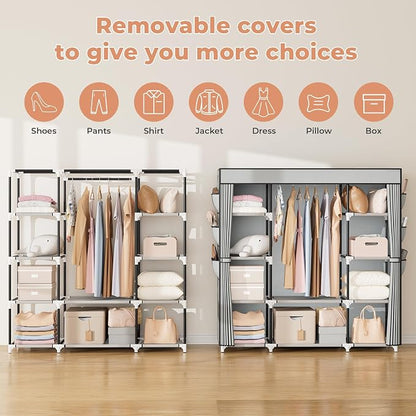 VTRIN Portable Closet Wardrobe for Hanging Clothes 57.3 Inch Large Capacity - Image 5