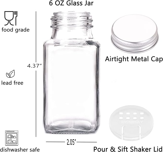 SWOMMOLY 25 Glass Spice Jars 6 oz Empty Square Spice Bottles - Image 6