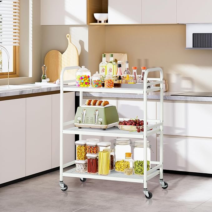 HDANI 3 Tier Metal Rolling Heavy Cart Supports 40 Lbs Per Tier, Mesh Rolling - Image 4