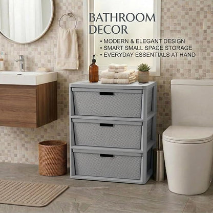 3 Drawer Wide Weave Storage Tower, Modern Style Decorative Freestanding Storage - Image 4