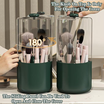 Makeup Brush Holder with Dustproof Cover, Olive Green - Image 4