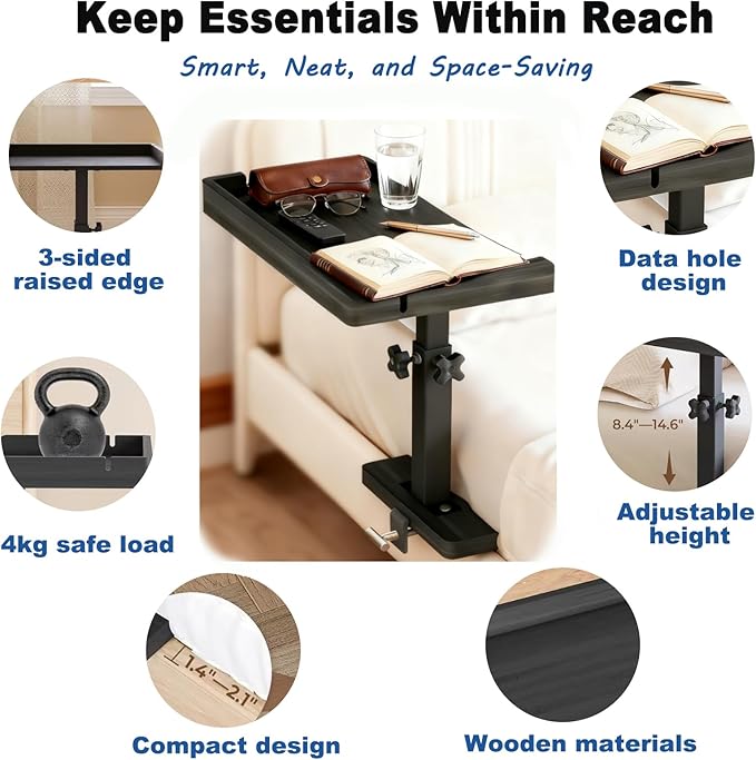 Bedside Shelf for Bed Frame, Clamp On Bedside Table Organizer, Dorm Room - Image 4