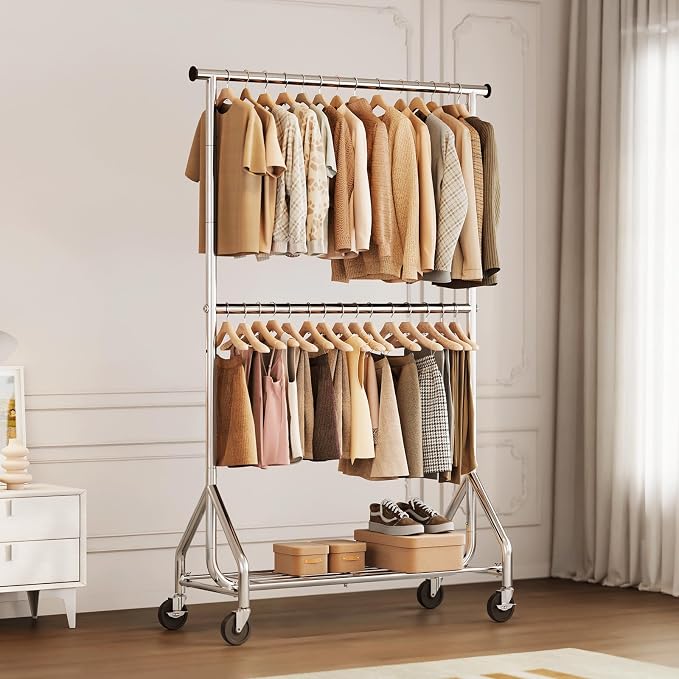 HYSEYY Heavy Duty Clothes Rack, Double Rod Clothing Rack - Image 9