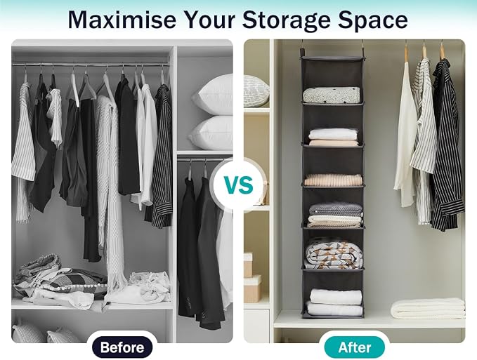 YOUDENOVA Hanging Closet Organizer, 6-Shelf Closet Hanging Shelves - Image 4