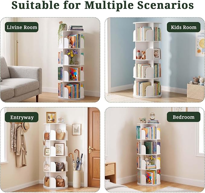 4 Tier Rotating Bookshelf Tower, Round Spinning Bookshelf | 360°revolving - Image 8