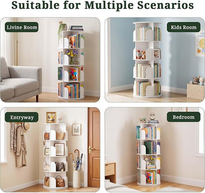 4 Tier Rotating Bookshelf Tower, Round Spinning Bookshelf | 360°revolving - Image 8