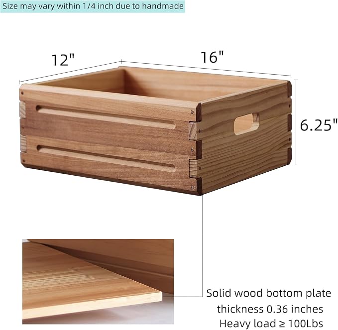 1 Pack Wooden Storage Bin of 16"x12"x6.25".Durable Open Solid Wood Box - Image 2