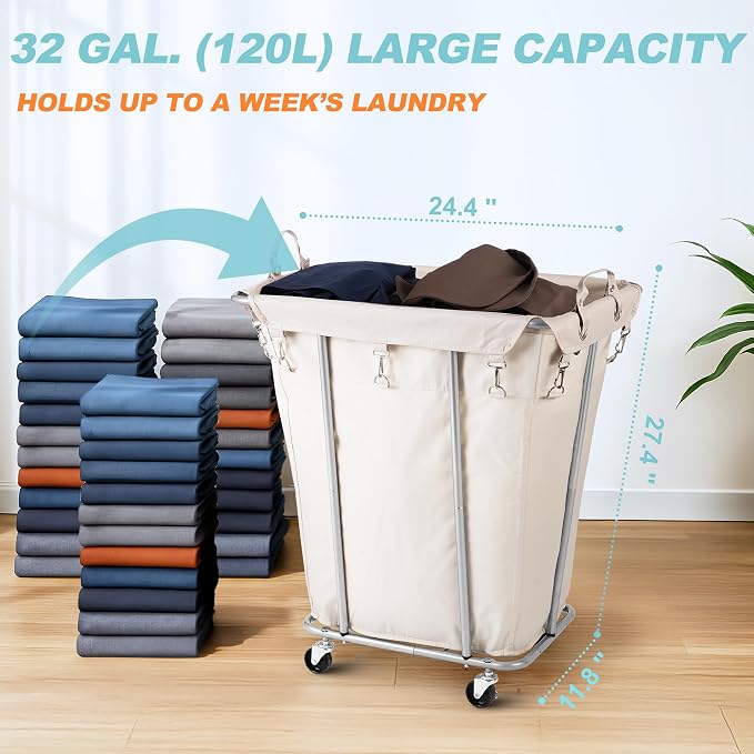PLKOW Laundry Basket with Wheels 120L Heavy-Duty Laundry Cart with Removable - Image 2
