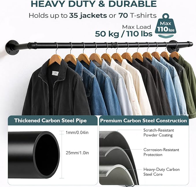 Svyrilk 2 Pack 38.4" Industrial Pipe Clothes Rack | Wall Mounted Heavy Duty - Image 2
