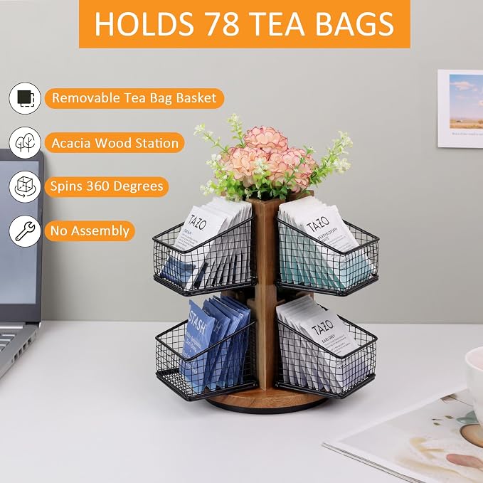 HTB Carousel Tea Bag Organizer for Counter, 2 Tier Tea Bag Holder - Image 5