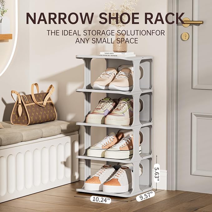 HAIXIN Small Shoe Rack for Closet Grey 5-Tier Shoe Organizer | Compact Size for - Image 3