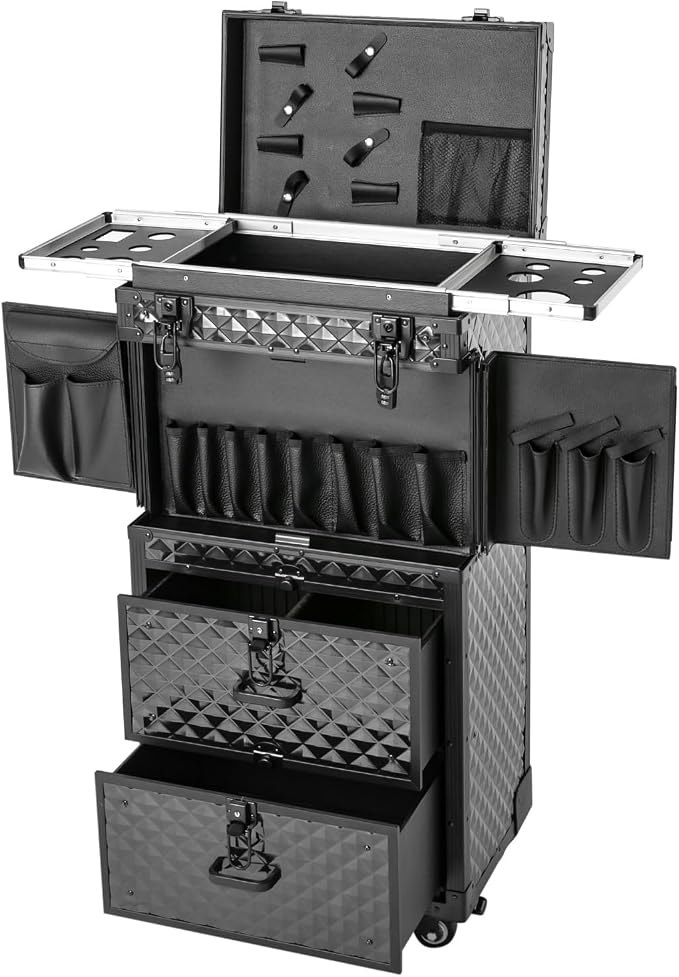 Rolling Makeup Case, Beauty Salon Cosmetic Luggage Travel Organizer by Unknown
