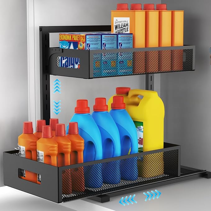 Under Sink Organizer Pull Out Cabinet Organizer Adjustable Height 2 Tier by petiza