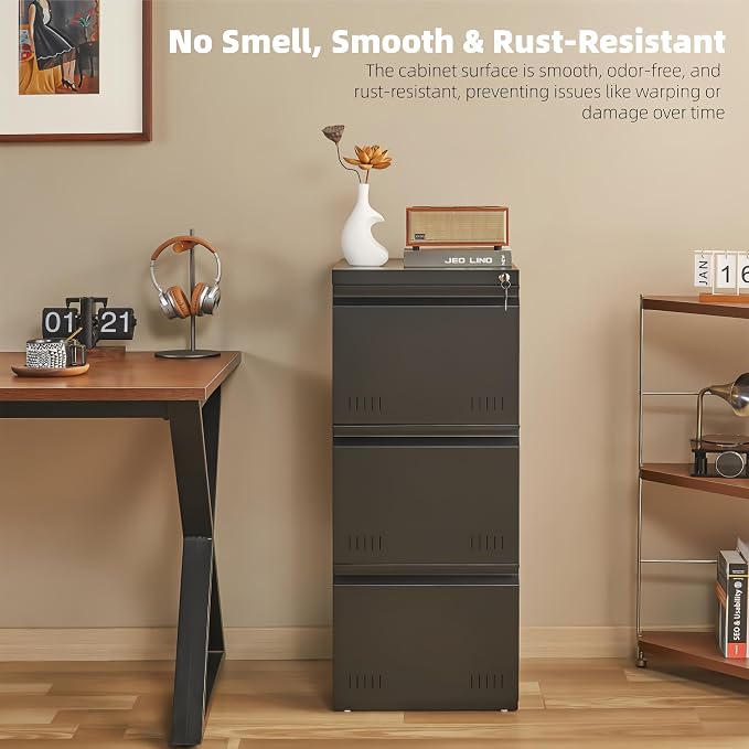 Metal File Cabinet with Lock, Vertical 3 Drawer File Cabinets - Image 6
