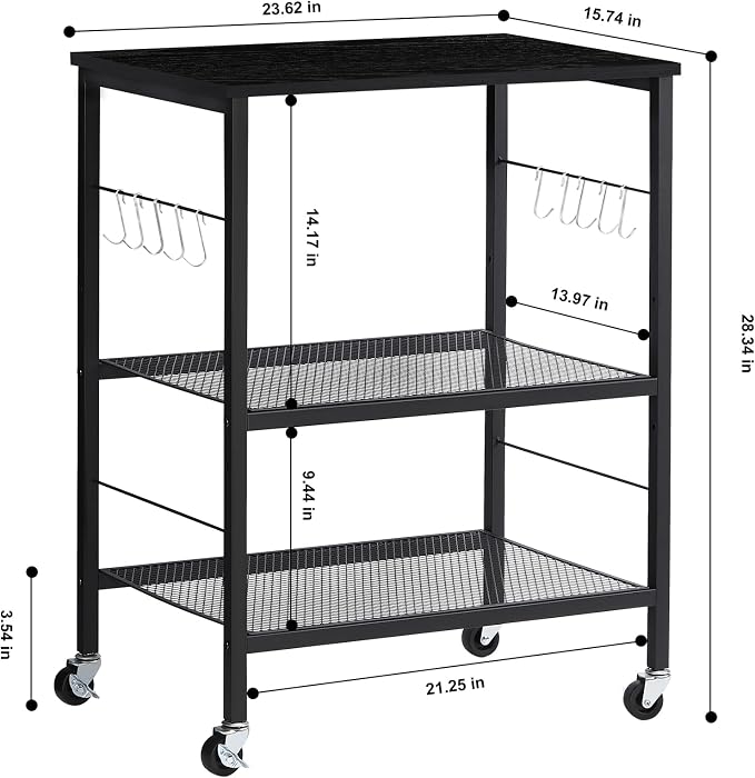 LIANTRAL Rolling Cart, 3-Tier Utility Microwave Bar Coffee Cart Kitchen Storage - Image 2