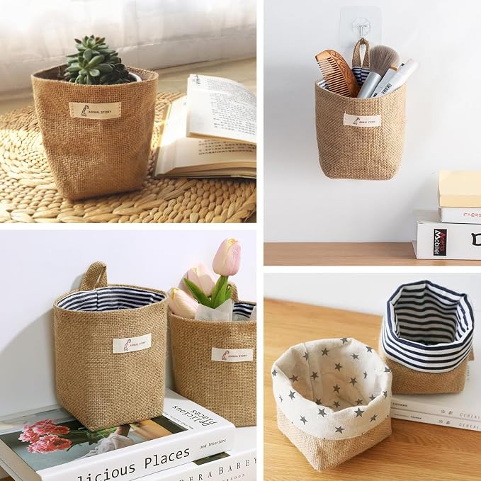 3 PCS Mini Hanging Storage Bag Cotton Linen Small Storage Basket Wall Hanging - Image 6