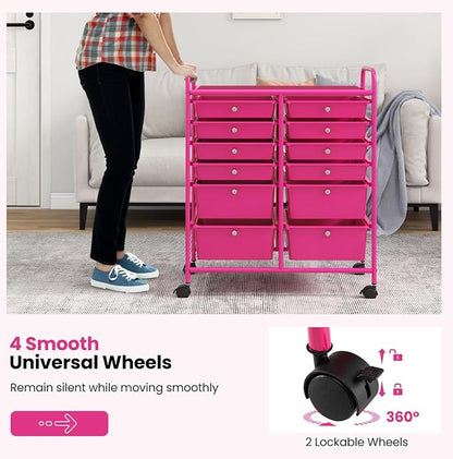 Giantex 12 Drawer Rolling Storage Cart Tools Scrapbook Paper Office School - Image 7