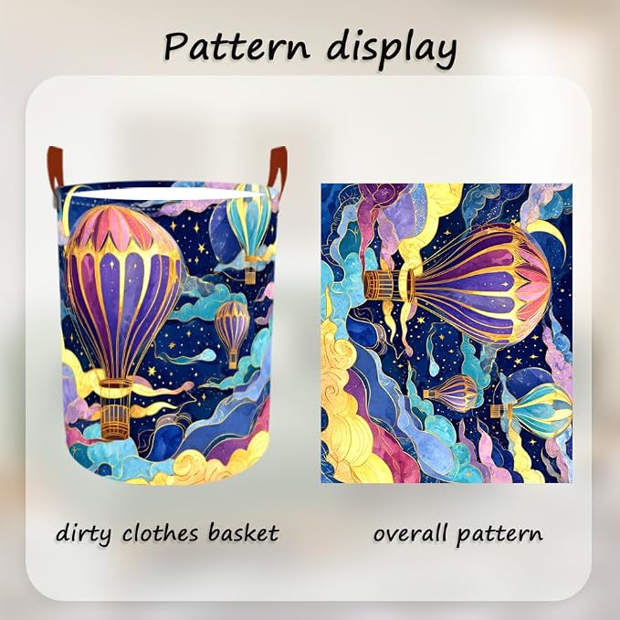 Laundry Baskets 15.7x19.7 Inch Large Hot Air Balloon Night Sky Design - Image 5