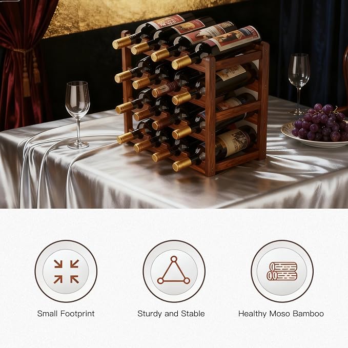 Wine Rack Freestanding Floor, Bamboo Wine Racks Cabinet Shelf 4-Tier 16 Bottles - Image 4