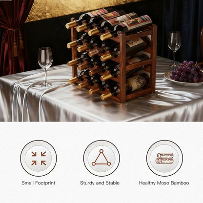 Wine Rack Freestanding Floor, Bamboo Wine Racks Cabinet Shelf 4-Tier 16 Bottles - Image 4